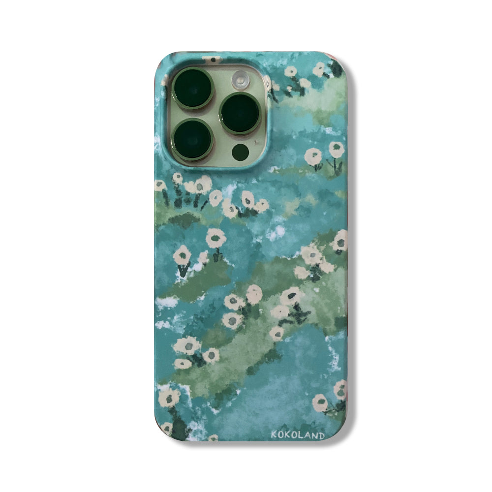 phone case with dried flowers Vintage Blooms | Turquoise Floral Green Art Case