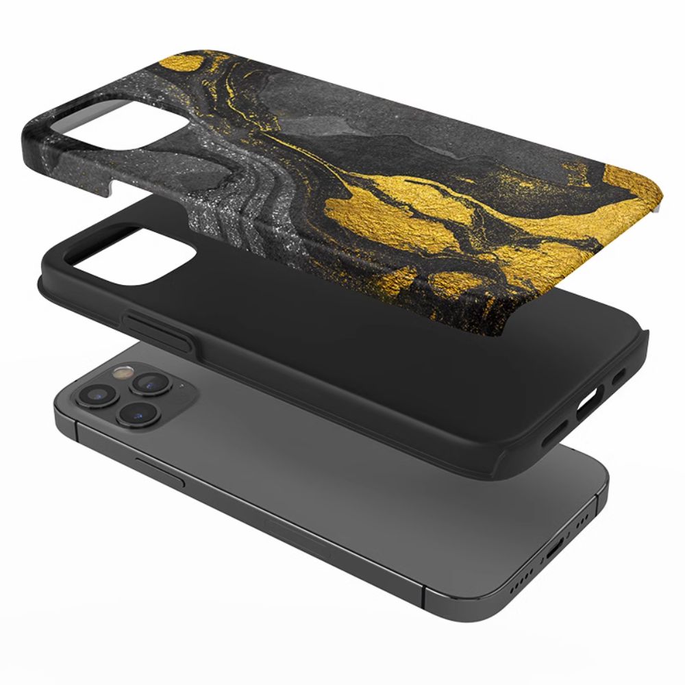 black marble phone case Gilded Mirage | Marble Gold Abstract Holographic Bumper Case