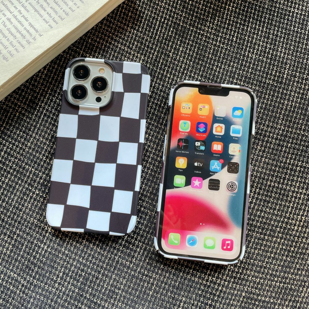 black and white checkered phone case Groovy Grid | Checkerboard Square Chic Classic Art Case