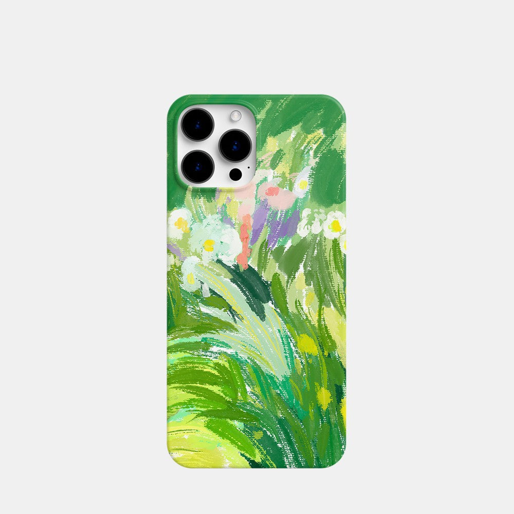 dark green phone case Iridescent Bloom | Green Abstract Artwork Spring Case
