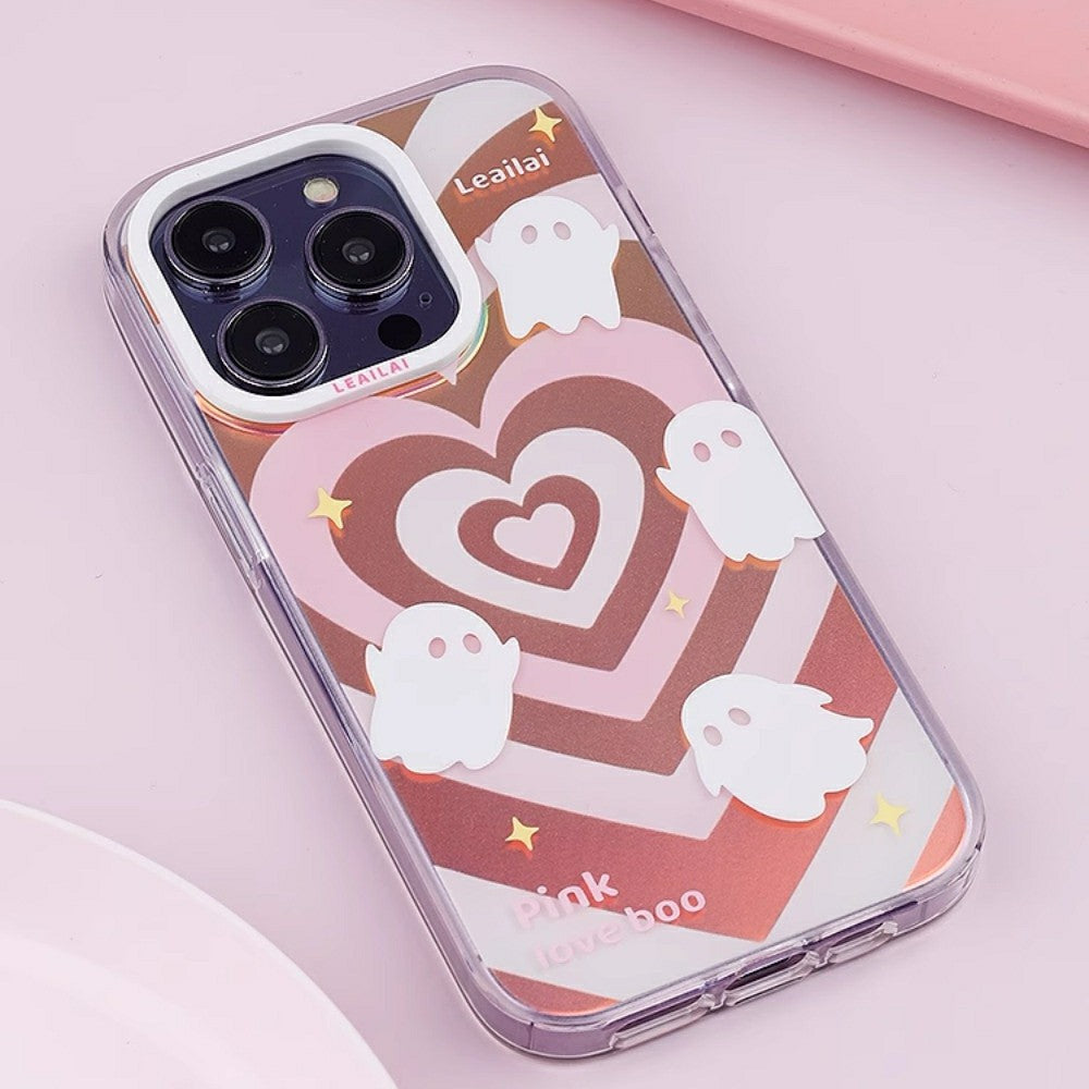 helloween song ideal phone case cover 12 13 14 plus Pro max Lovely Haunts | Heart Ghost Gradient Pink Kawaii Case