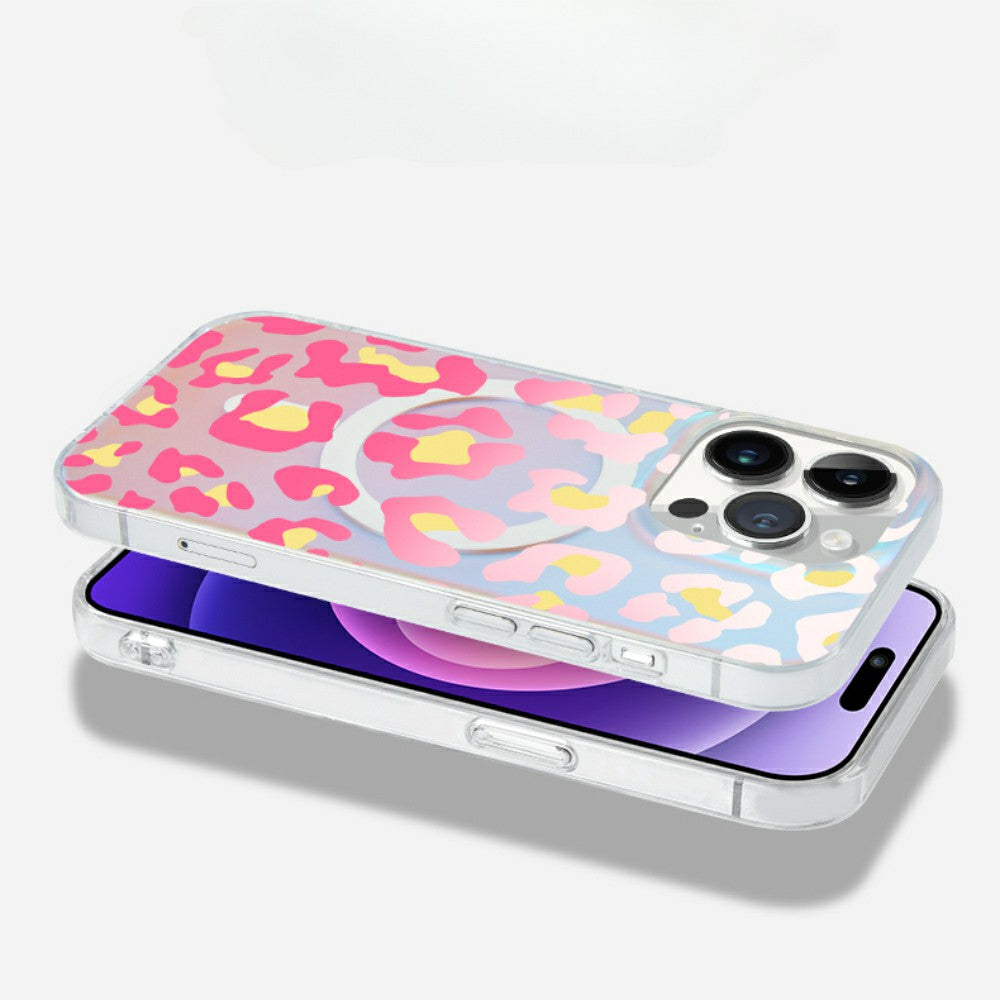pink transparent Laser Leopard Print | Magsafe Phone Case