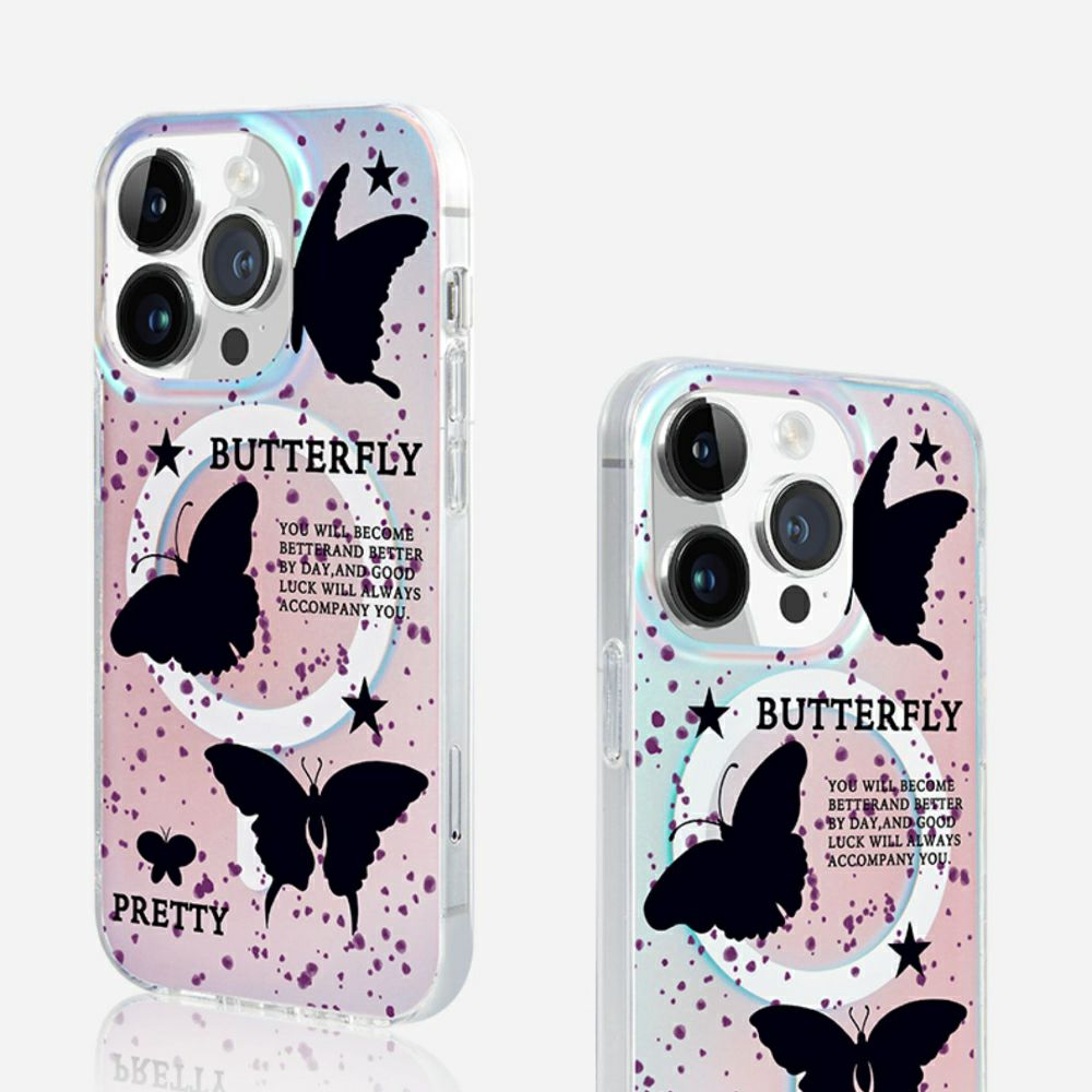 clear butterfly phone case Enchanting Wings | Butterfly Iridescent Gradient Magnetic Case