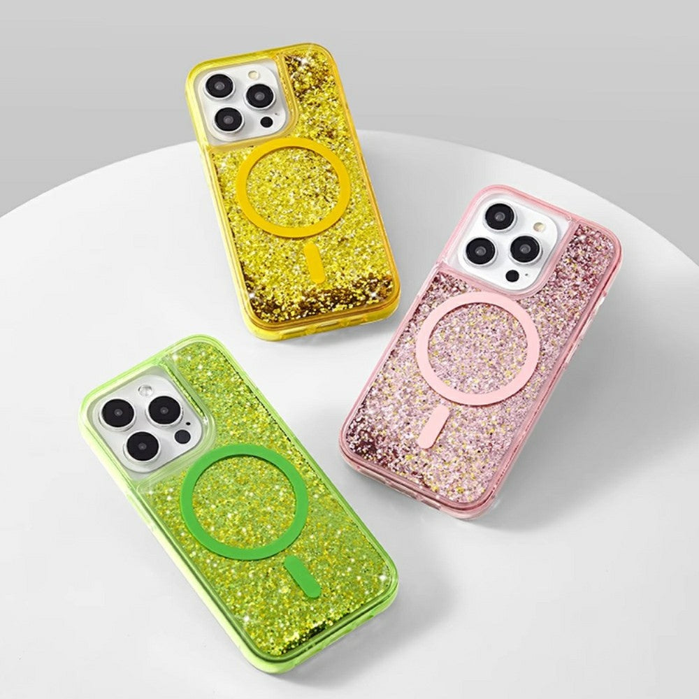 liquid silicone phone case Green Glamour | Quicksand Glitter Liquid MagSafe Case