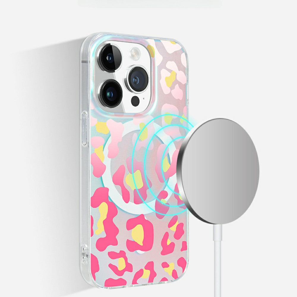 pink transparent Laser Leopard Print | Magsafe Phone Case