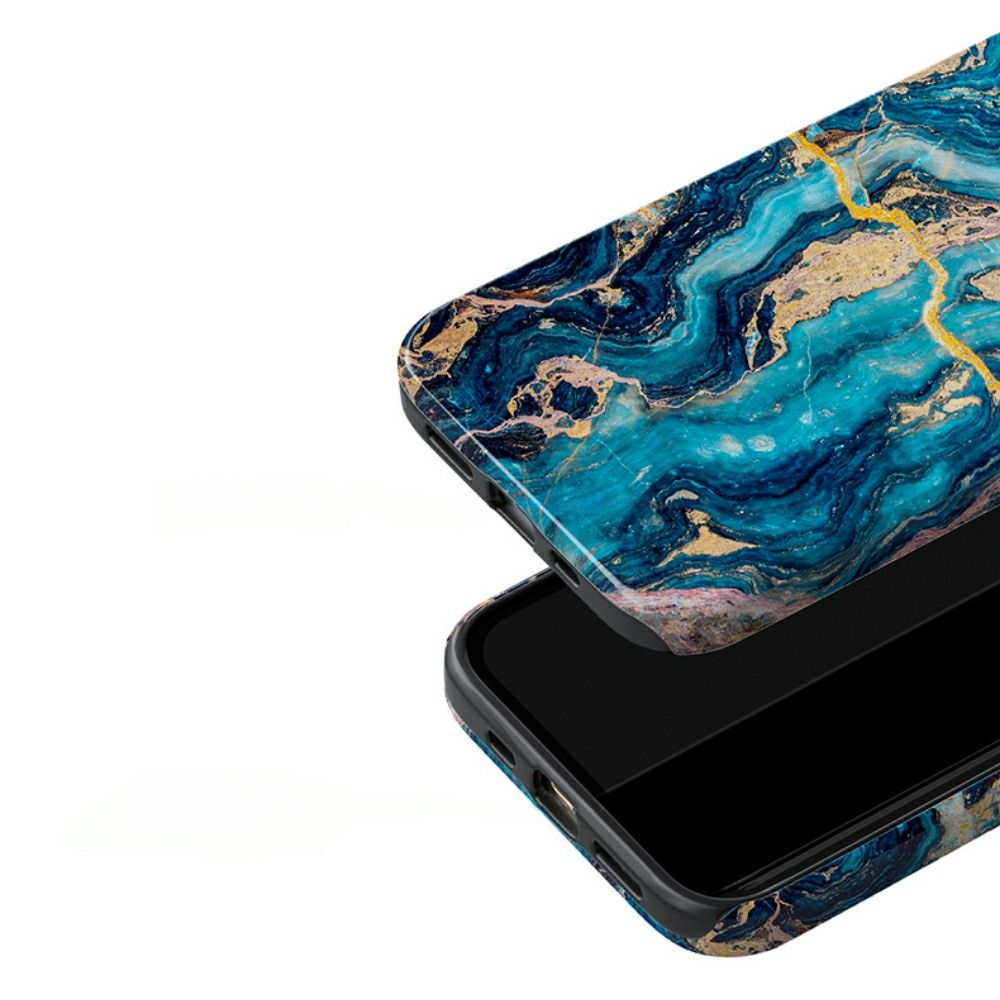 teal phone case Gemstone Elegance | Blue Marble Turquoise Gold Case
