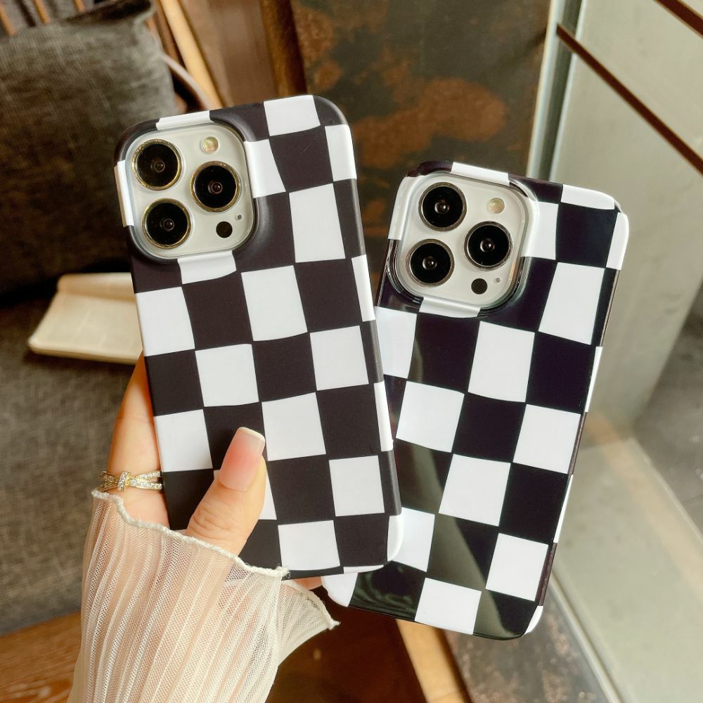 black and white checkered phone case Groovy Grid | Checkerboard Square Chic Classic Art Case