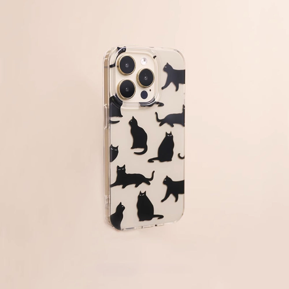 Caseative Cute Curly Wave Frame Shape Shockproof Soft Compatible with iPhone Case (White,iPhone 13 Pro Max) Black Cat Walking At Night Casenique®