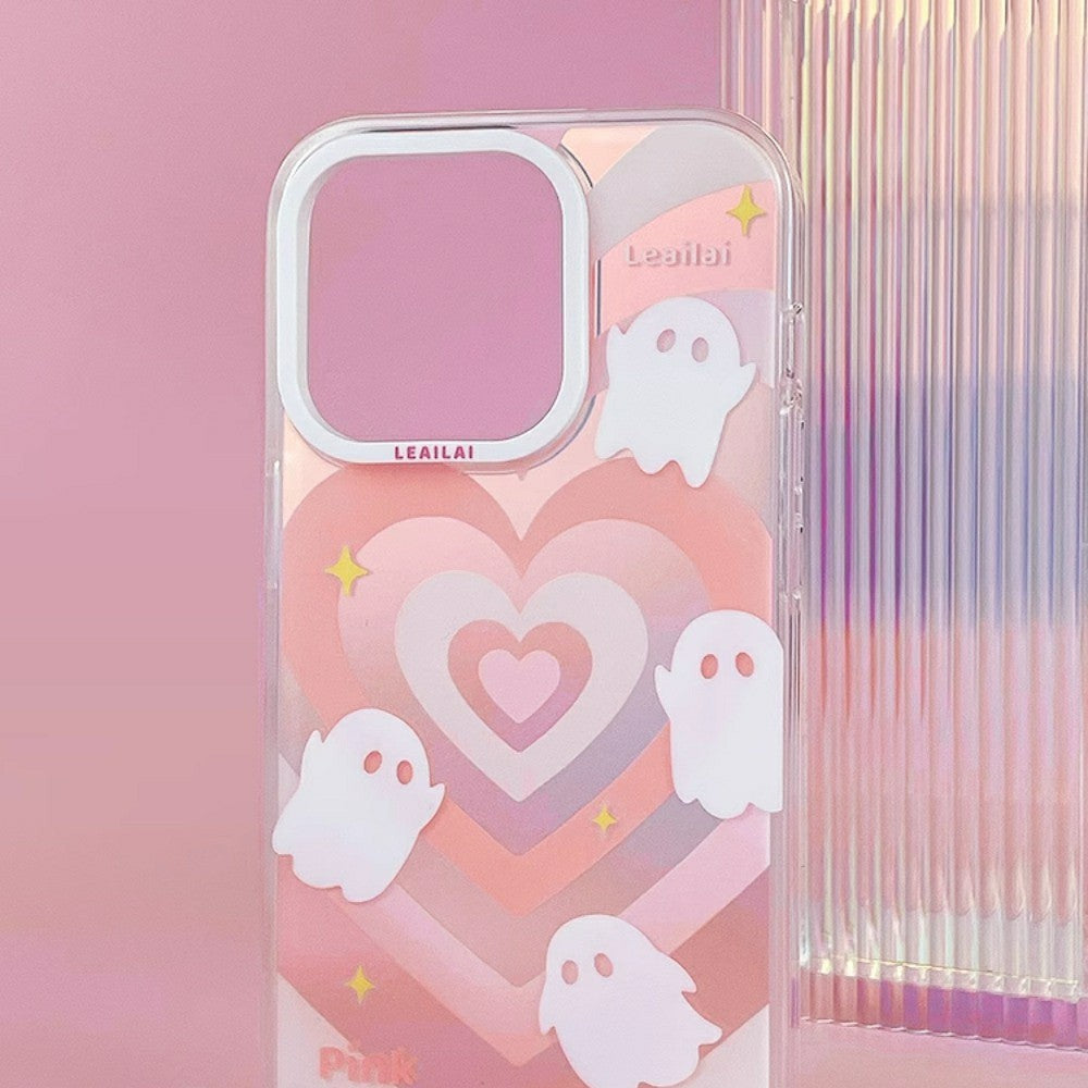helloween song ideal phone case cover 12 13 14 plus Pro max Lovely Haunts | Heart Ghost Gradient Pink Kawaii Case