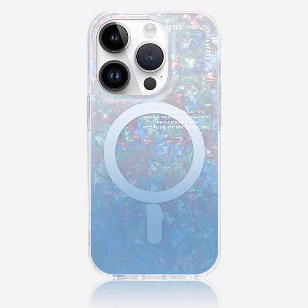 shell phone cases with magsafe Oceanic Opulence | Blue Pearl Bling Sparkle MagSafe Case