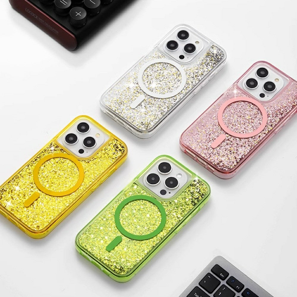 liquid silicone phone case Green Glamour | Quicksand Glitter Liquid MagSafe Case
